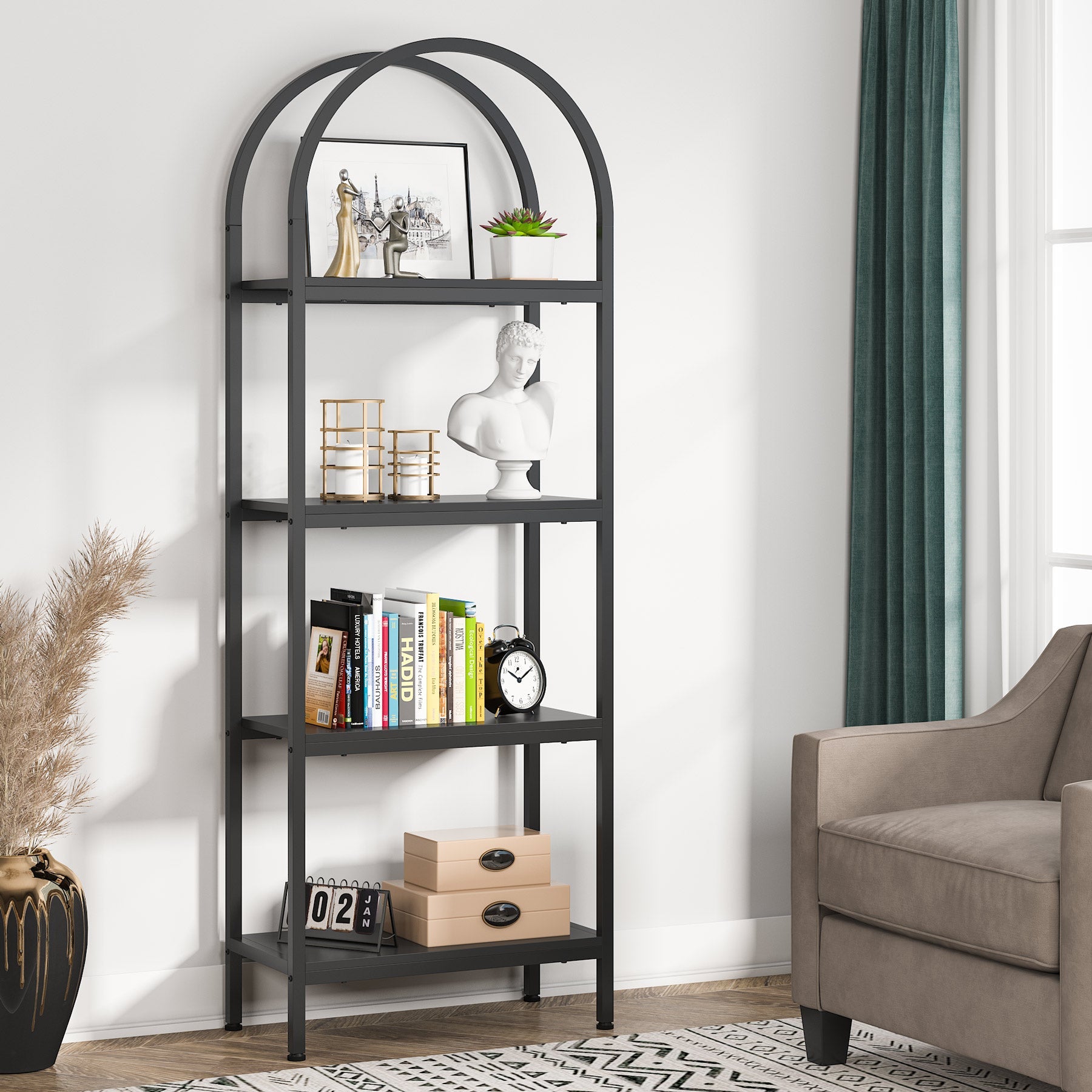 4-Tier / 5-Tier Arched Bookcase with Storage Shelves